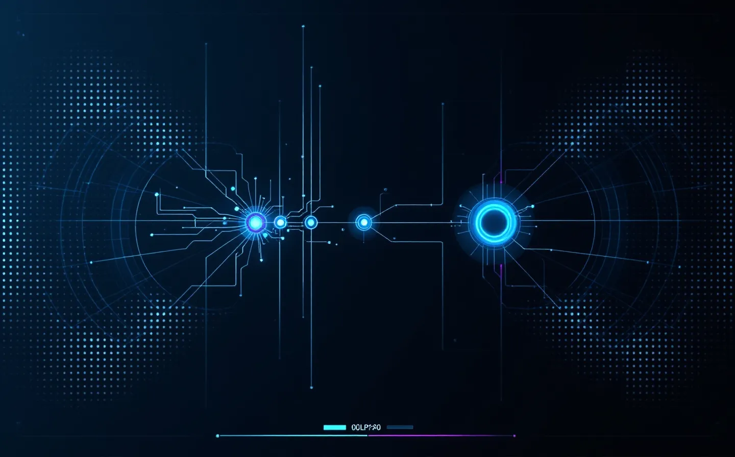 Abstract cool-slate dual GIP and GLP-1 receptor schematic with cyan signal lines converging to one output, one ring traced in violet, on a dark HUD grid